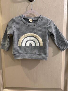 Gray Kids Waffle Knit Sweatshirt with Cream & White Rainbow